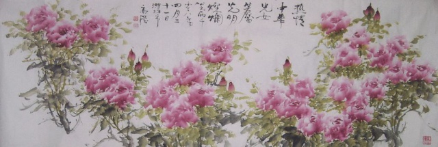 2008.4.21在山東省濰坊市第一屆文化藝術筷當場作畫「玫瑰」 3x7尺幅